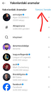 İnstagram arama geçmişi silme İnstagram arama geçmiş temizleme